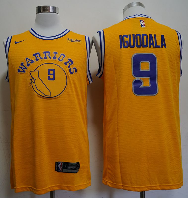 Men Golden State Warriors #9 Iguodala Yellow Nike Game NBA Jerseys->denver nuggets->NBA Jersey